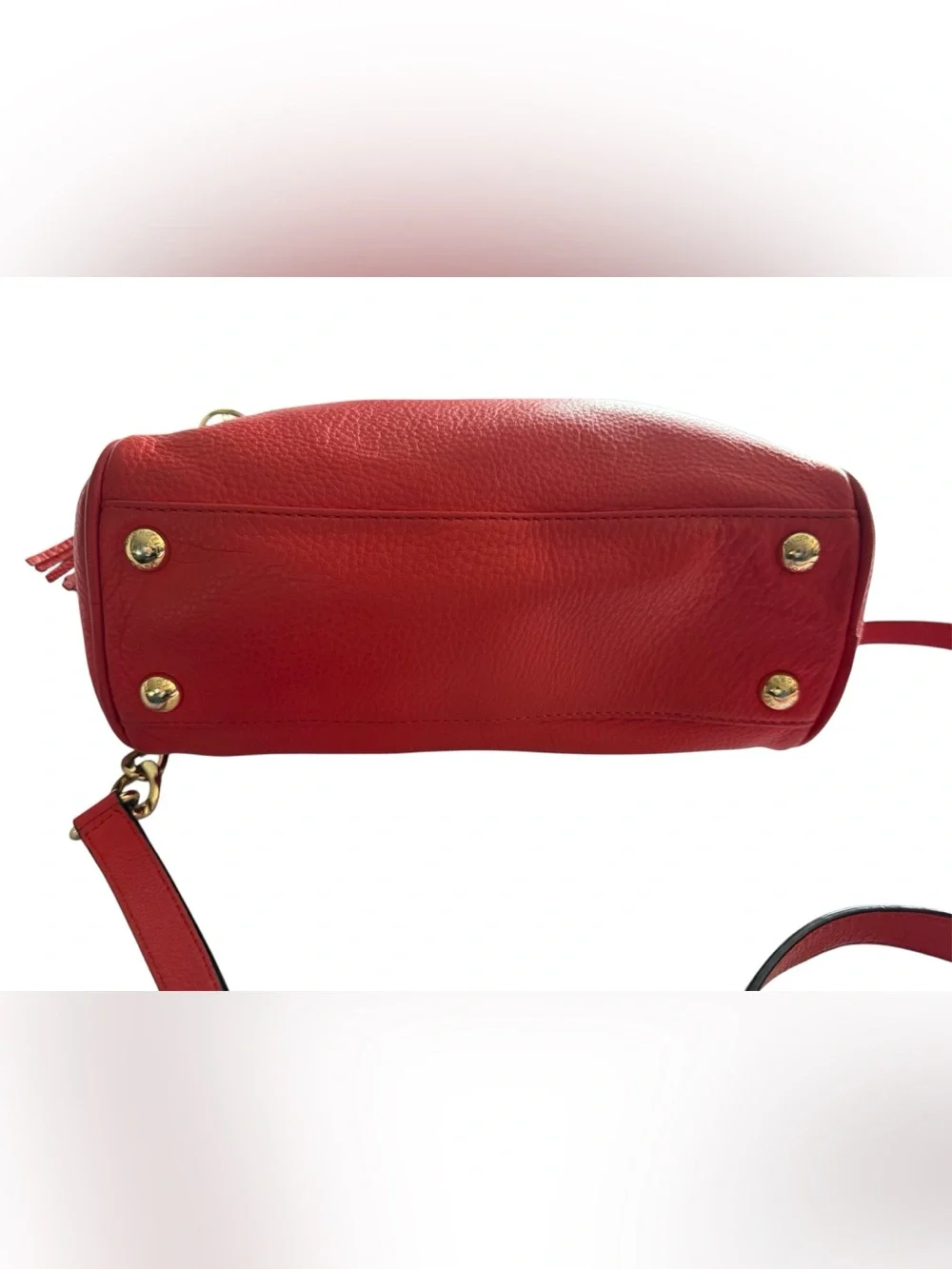Michael Kors Red Pebbled Leather Knox Satchel Crossbody Gold Chain Tassel Charm - Picture 5 of 8